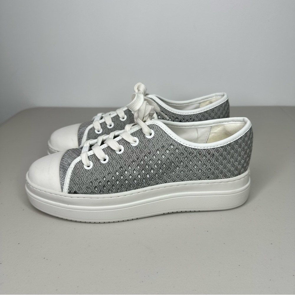 J/Slides Natasha Platform Sneakers Gray Crochet Lace Up Women’s 7.5